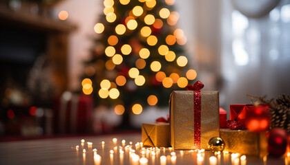 Christmas tree glowing with bright, multi colored lights, illuminating the celebration generated by AI