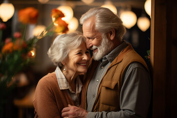 Fototapeta na wymiar Elderly happy couple enjoying life together styling clothes family portrait Generative AI technology picture image