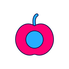 Filled outline Peach fruit or nectarine with leaf icon isolated on white background. Vector