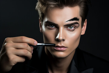 Fototapeta premium Generative AI image of professional handsomen man working in beauty industry