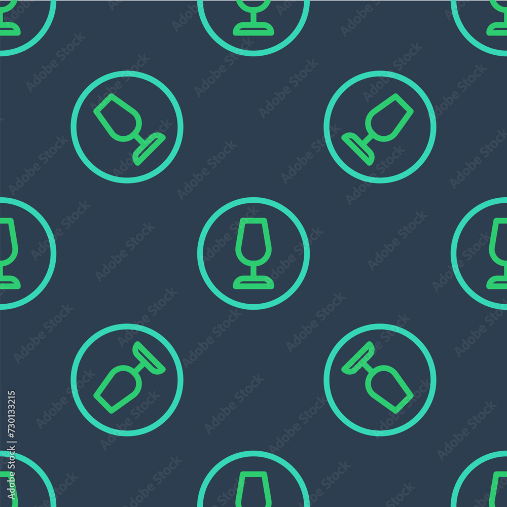 Poster line fragile broken glass symbol for delivery boxes icon isolated seamless pattern on blue backgroun