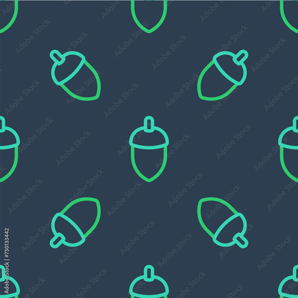 Poster line acorn icon isolated seamless pattern on blue background. vector