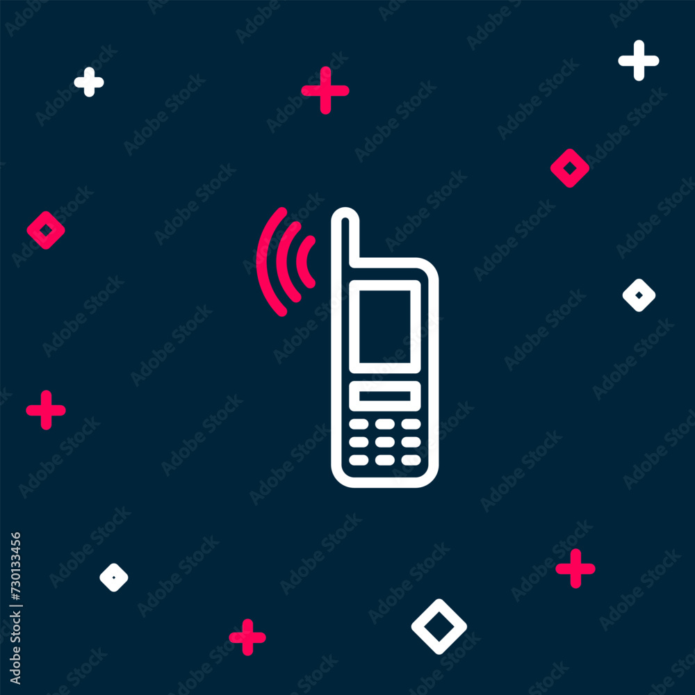 Poster line smartphone with free wi-fi wireless connection icon isolated on blue background. wireless techn