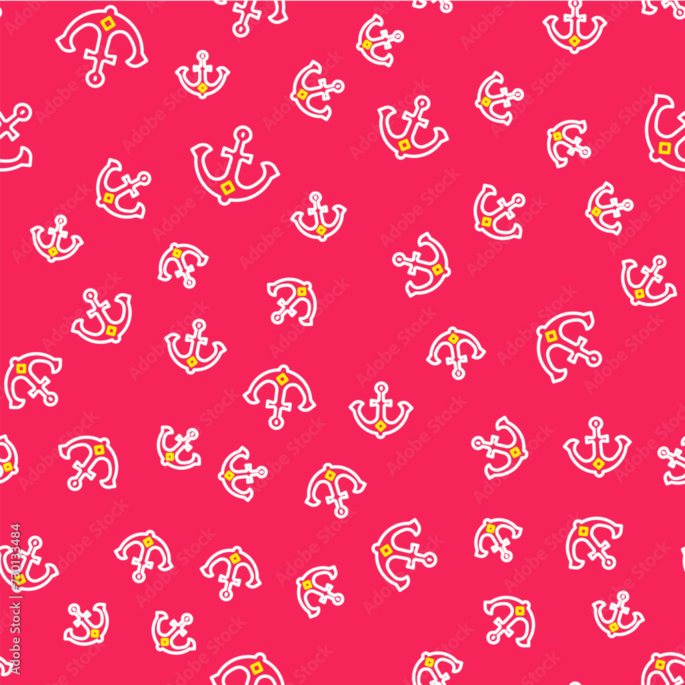 Poster line anchor icon isolated seamless pattern on red background. vector