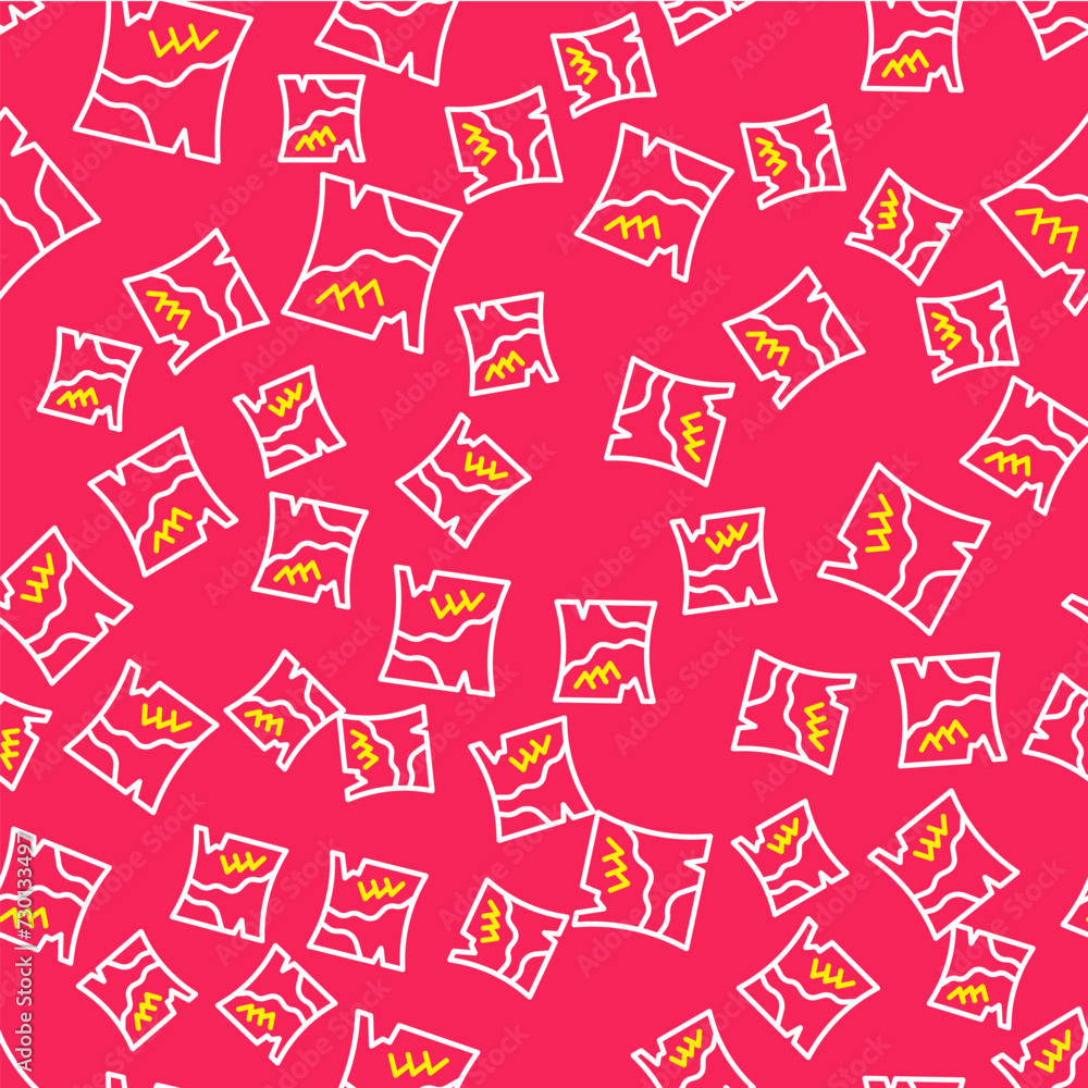Poster line folded map icon isolated seamless pattern on red background. vector