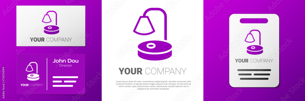 Poster logotype table lamp icon isolated on white background. desk lamp. logo design template element. vect
