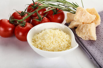 Shredded Italian hard parmesan cheese