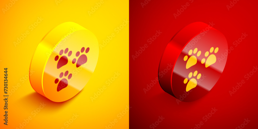 Canvas Prints isometric paw print icon isolated on orange and red background. dog or cat paw print. animal track. 