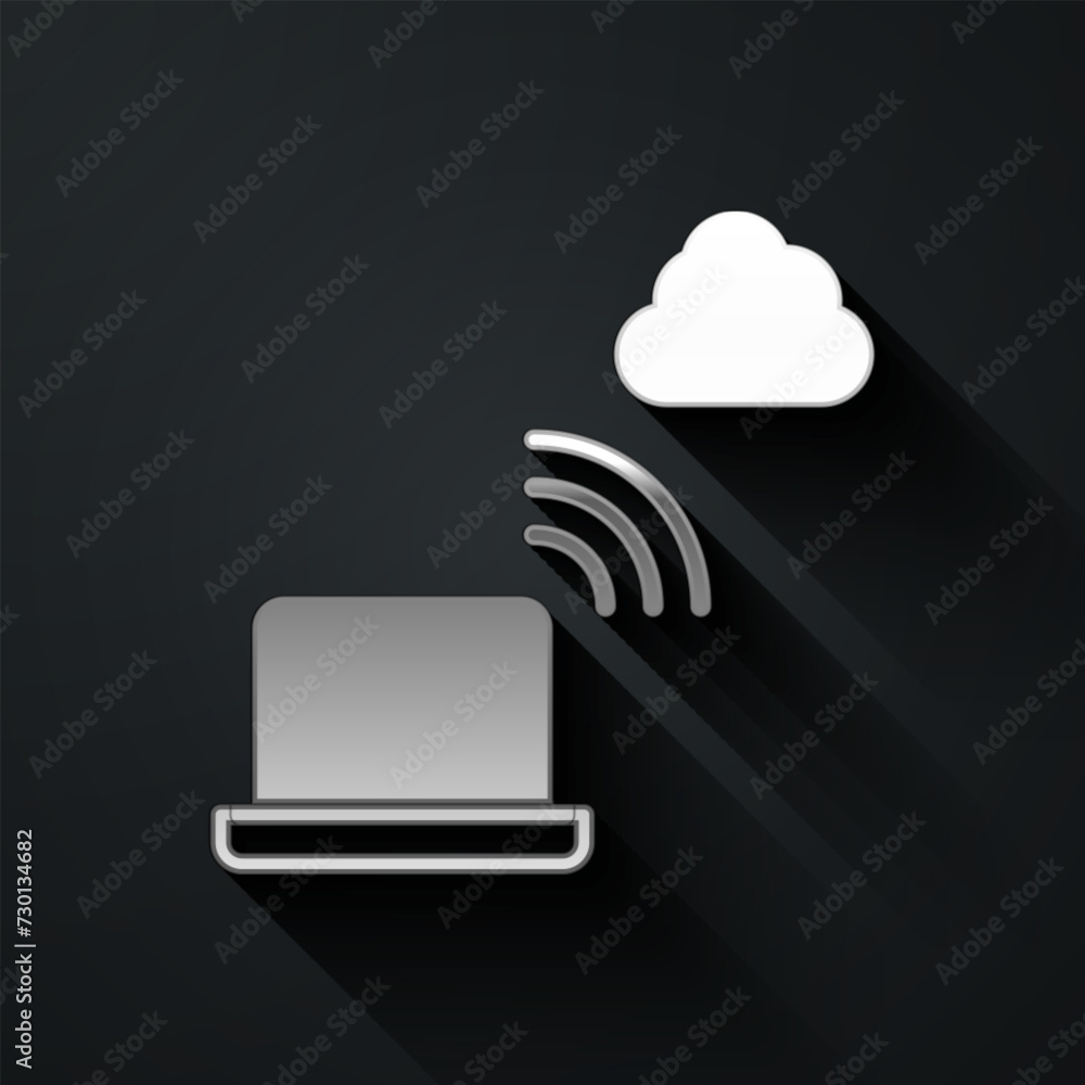 Poster silver network cloud connection icon isolated on black background. social technology. cloud computin