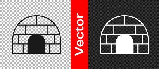 Black Igloo ice house icon isolated on transparent background. Snow home, Eskimo dome-shaped hut winter shelter, made of blocks. Vector