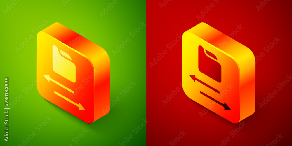 Aufkleber isometric transfer files icon isolated on green and red background. copy files, data exchange, backu