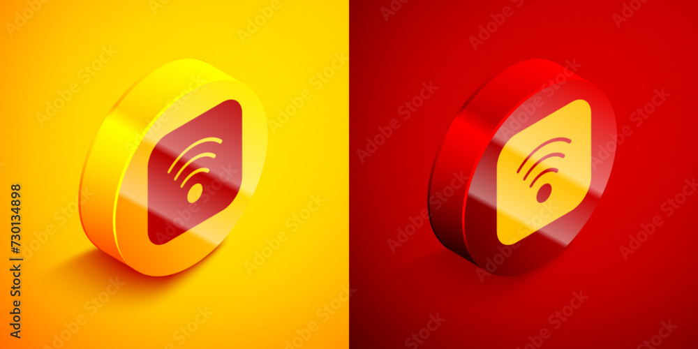 Poster isometric wi-fi wireless internet network symbol icon isolated on orange and red background. circle 