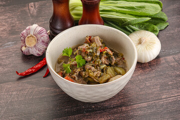 Steamed lamb meat with vegetables