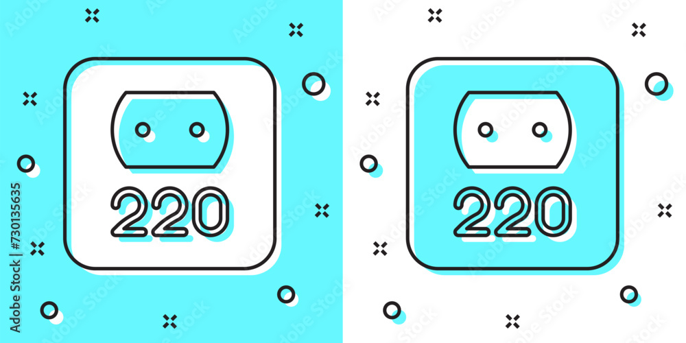 Poster black line electrical outlet icon isolated on green and white background. power socket. rosette symb