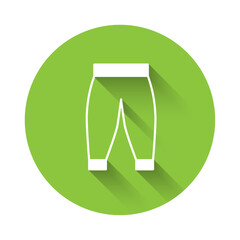White Pants icon isolated with long shadow background. Trousers sign. Green circle button. Vector