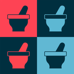 Pop art Mortar and pestle icon isolated on color background. Vector
