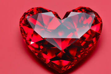 gems. large bright red ruby in the shape of a heart, close-up. gift and aesthetics concept