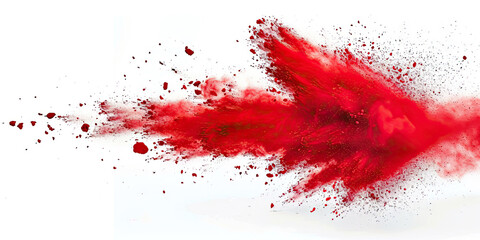 a red splash painting on white background, red  powder dust paint red explosion explode burst isolated splatter abstract. red smoke or fog particles explosive special effect - obrazy, fototapety, plakaty