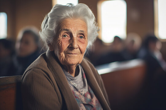 Photo image of old age mature woman listening to lecture lesson or conference made with generative ai
