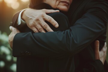 Compassionate Embrace: Close-Up of a Consoling Hug Between Individuals at a Solemn Event