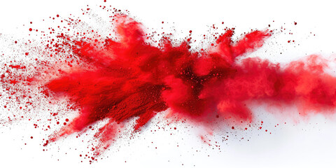 a red splash painting on white background, red  powder dust paint red explosion explode burst isolated splatter abstract. red smoke or fog particles explosive special effect