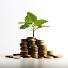 Plant growing from coins money, money saving financial design element. 