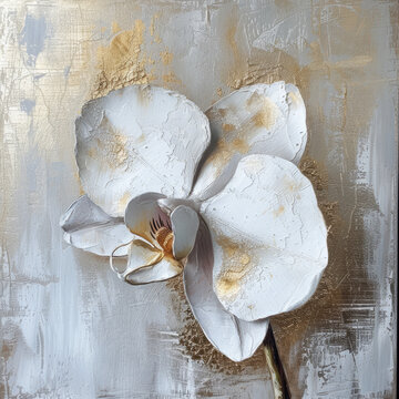 Painted color white orchid. Mixed digital painting. Concept floral art.
