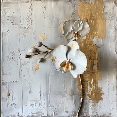 Painted color white orchid. Mixed digital painting. Concept floral art.