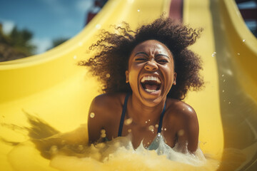 Generative AI picture aquatic excitement concept summer delight vibrant colorful sunny day aqua park family time