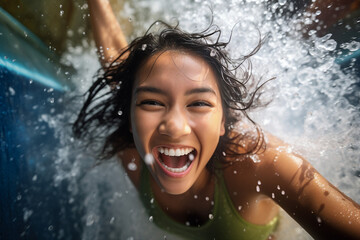 Obraz premium Generative AI picture aquatic excitement concept summer delight vibrant colorful sunny day aqua park family time