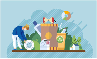 Nature pollution. Vector illustration. The nature pollution concept emphasizes need for sustainable practices Living in unhealthy environment increases risk respiratory illnesses Unclean water sources