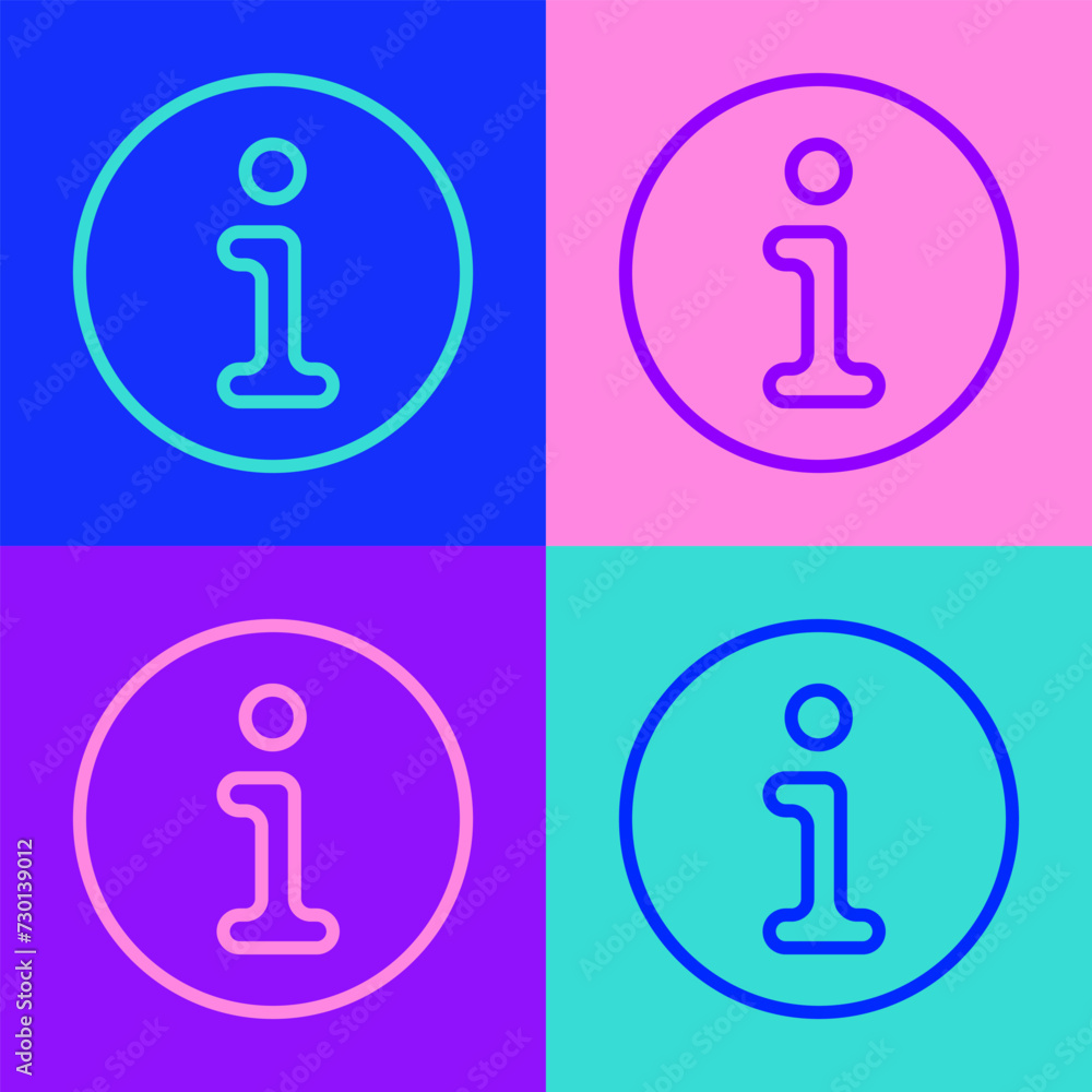 Poster pop art line information icon isolated on color background. vector