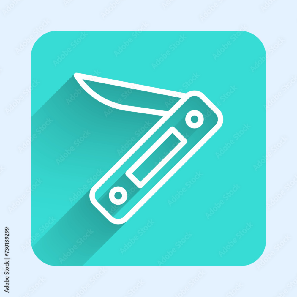 Poster white line swiss army knife icon isolated with long shadow background. multi-tool, multipurpose penk