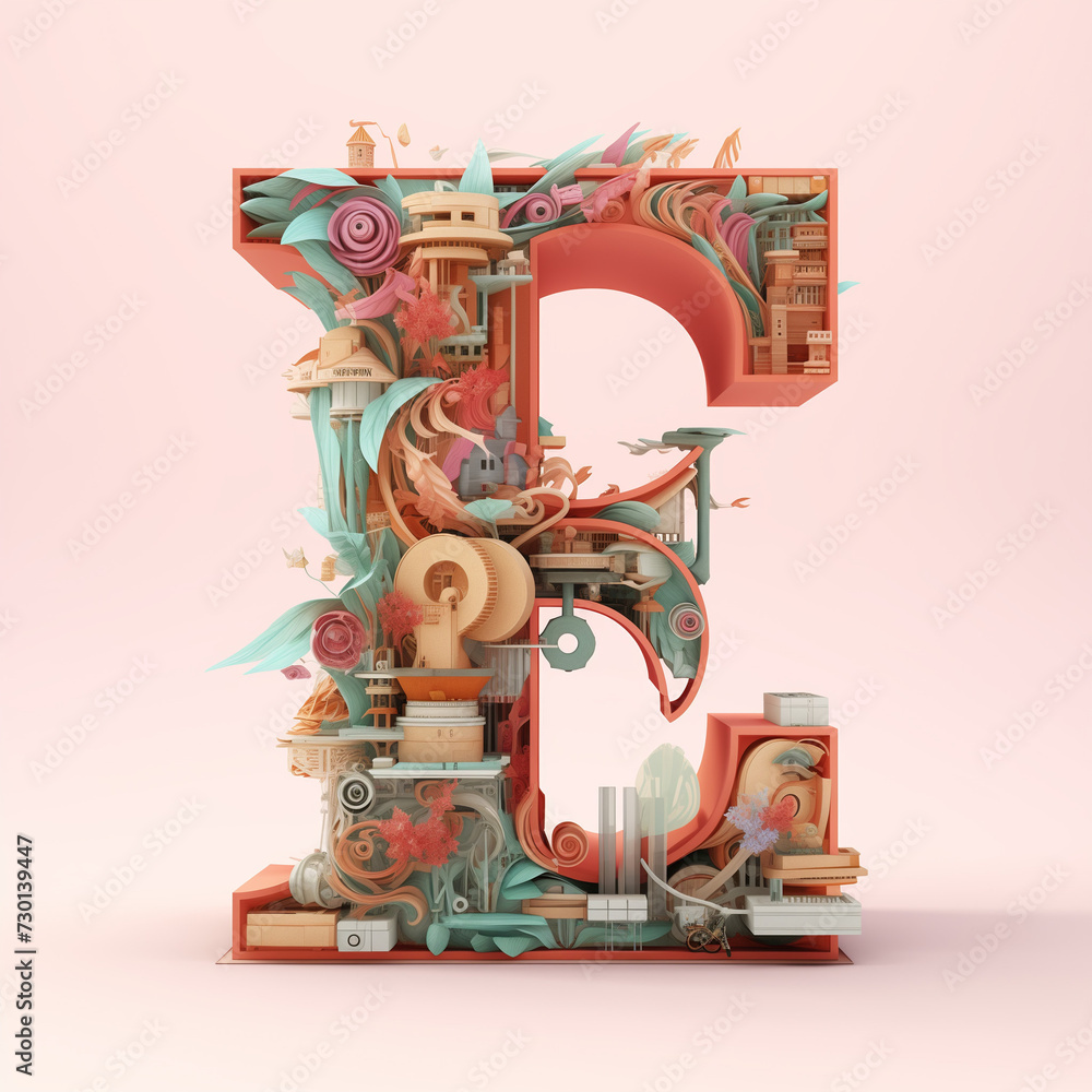 Fototapete strip with numbers, diamond font letter e, 3d render of letter e, ai generated image