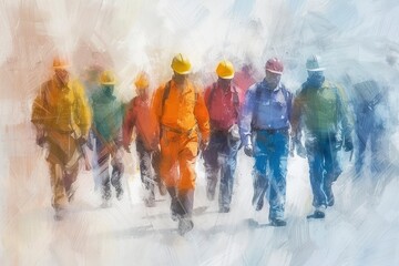 Group of workman background, water color style - generative ai