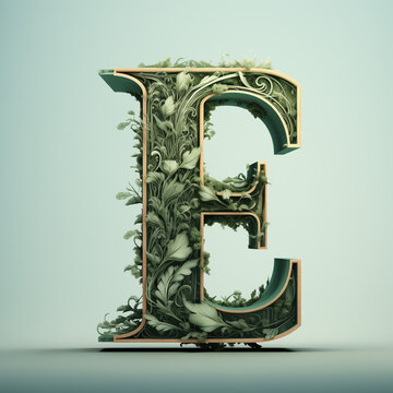 golden font letter E, Diamond font letter E, 3d render of letter E, Ai generated image