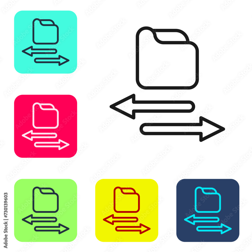 Poster black line transfer files icon isolated on white background. copy files, data exchange, backup, pc m