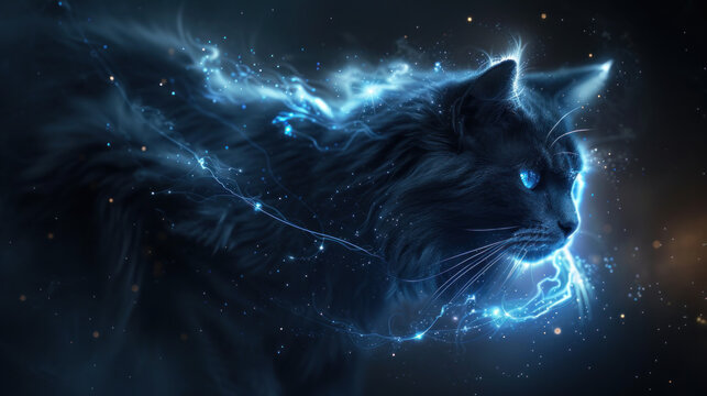 Magical cat looking like space nebula