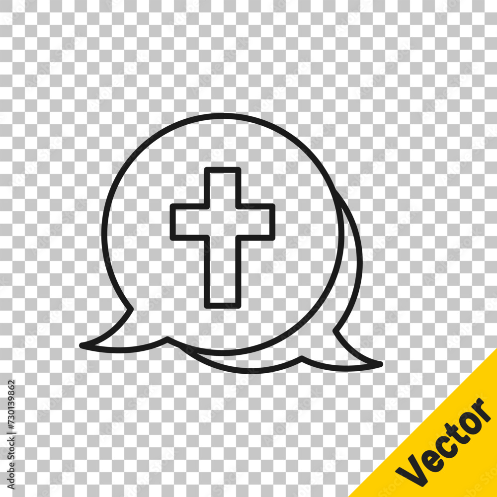 Canvas Prints black line christian cross icon isolated on transparent background. church cross. vector