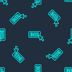 Green line Bid icon isolated seamless pattern on blue background. Auction bidding. Sale and buyers. Vector