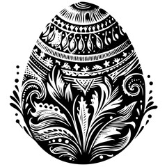 Black and white Easter egg vector illustration with floral decoration. 