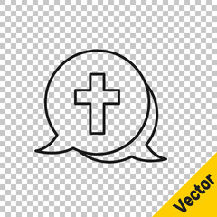 Black line Christian cross icon isolated on transparent background. Church cross. Vector