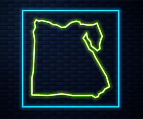 Glowing neon line Map of Egypt icon isolated on brick wall background. Vector