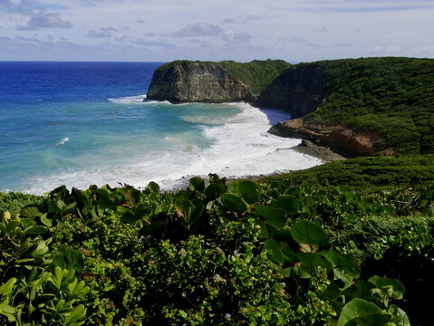 Coastal landscape in North of Grande Terre, Guadeloupe. Scenic cliffs of lesser antilles
