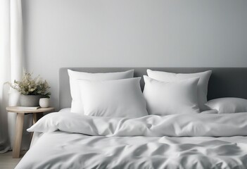 Fototapeta na wymiar Blank soft pillow on the bed in bedroom
