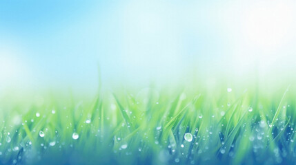 Fresh green grass with dew drops close up. Natural background.
