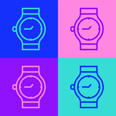 Pop art line Wrist watch icon isolated on color background. Wristwatch icon. Vector