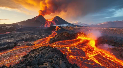 Fotobehang Planet Earth formation process, volcanic activity, hot lifeless land © Kondor83