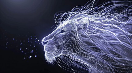 Fantastic lion head made of blue shining energy