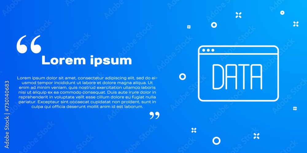 Poster white line data analysis icon isolated on blue background. business data analysis process, statistic